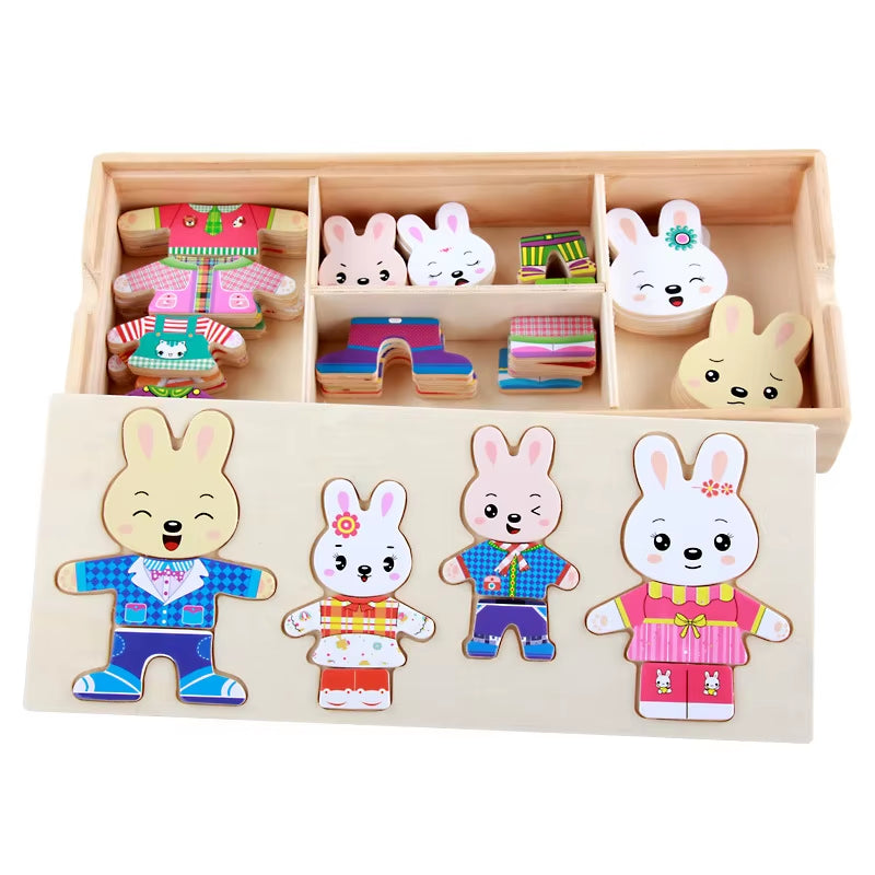 Little Bear Change Clothes Children'S Early Education Wooden Jigsaw Puzzle Dressing Game Baby Puzzle Toys for Children Gift